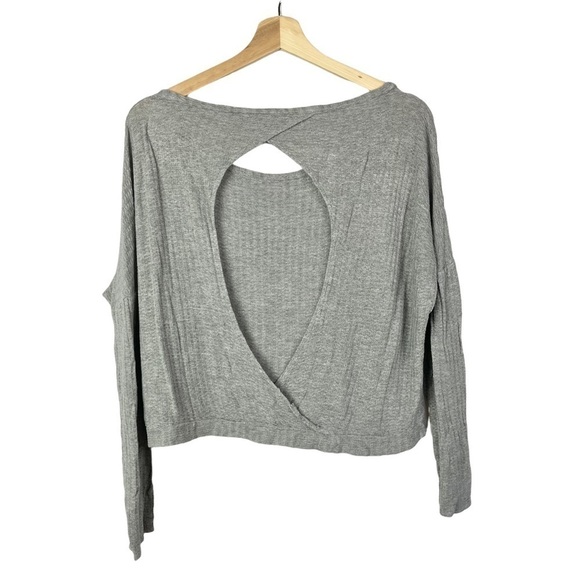 Chaser Light Gray Waffle Knit Open Back Long Sleeve M - Picture 2 of 4